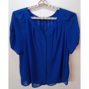 Apt. 9 Woman Cobalt Blue Women's Sheer Blouse Top, 1X, Ruched Sleeves